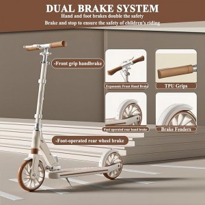 Commuter Adult Scooter 330 lbs Capacity, 8IN Solid Tires Big Wheels Scooters, 3 Handle Height Adjustable Levels, with Double Braking System, Foldable Scooter,Kick Scooter for Ages 6+